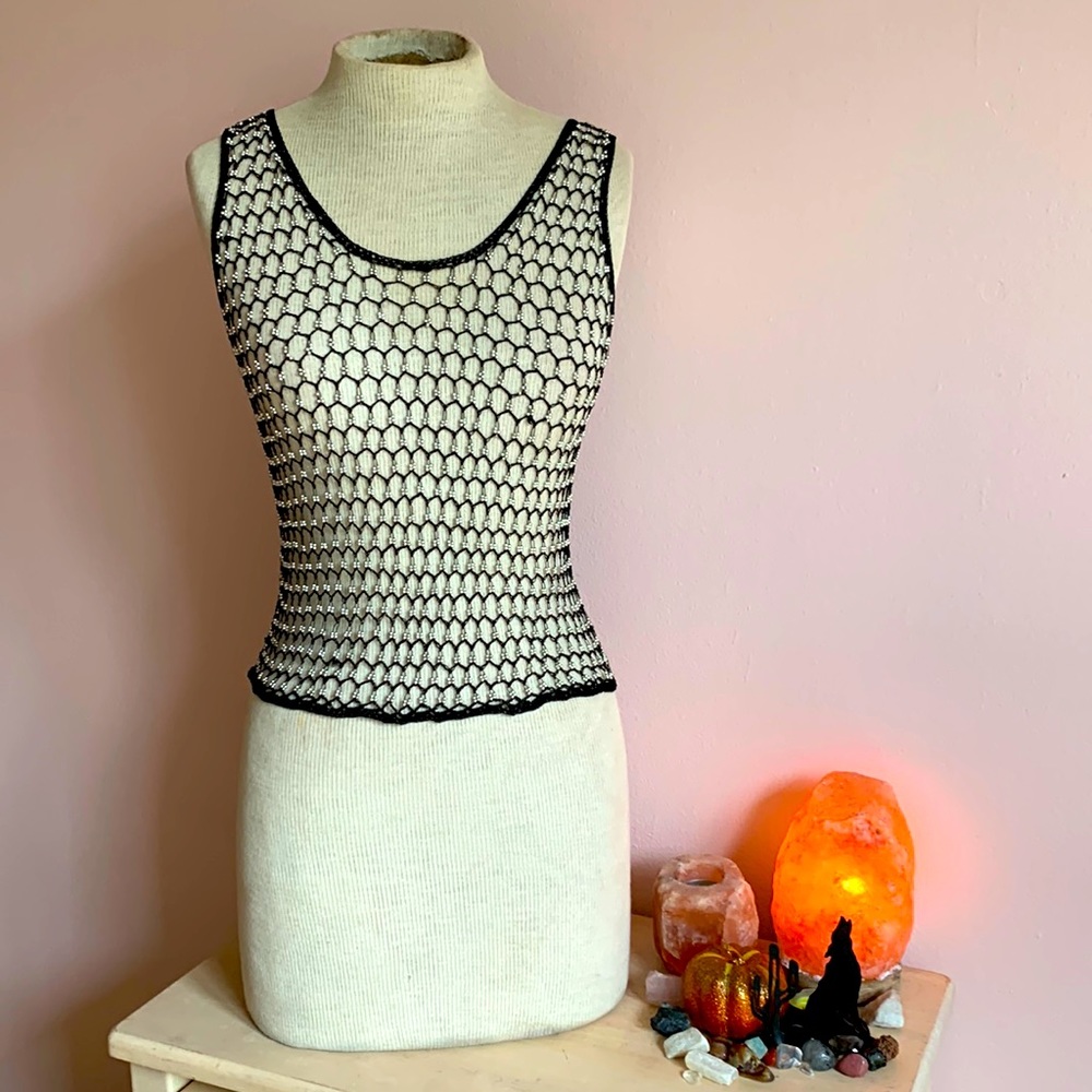 VINTAGE Beaded Mesh Tank Top